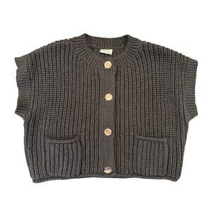 NewWin Chunky Knit Sweater Vest Cardigan Black Button Front Size Large